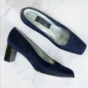Stuart Weitzman Vintage Navy Square Toe Heels 🌿